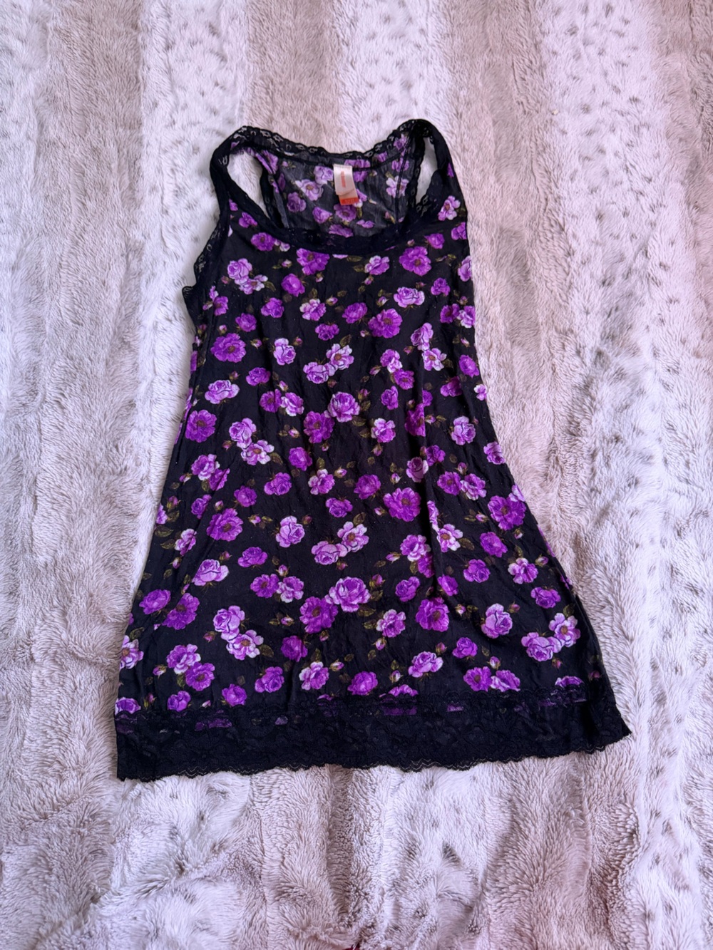 Black Floral Lace-Trim top with Purple Roses